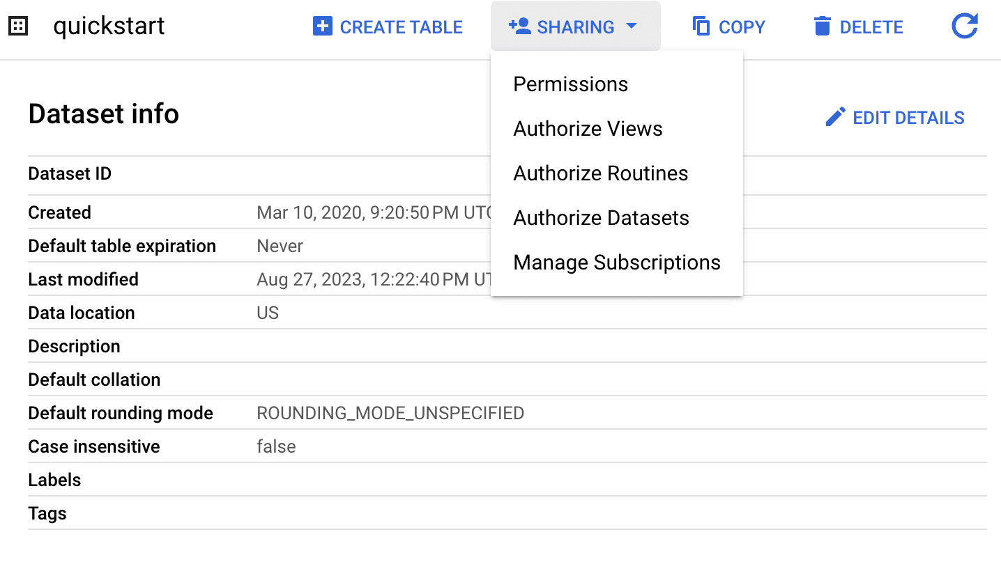 BigQuery Permissions UI