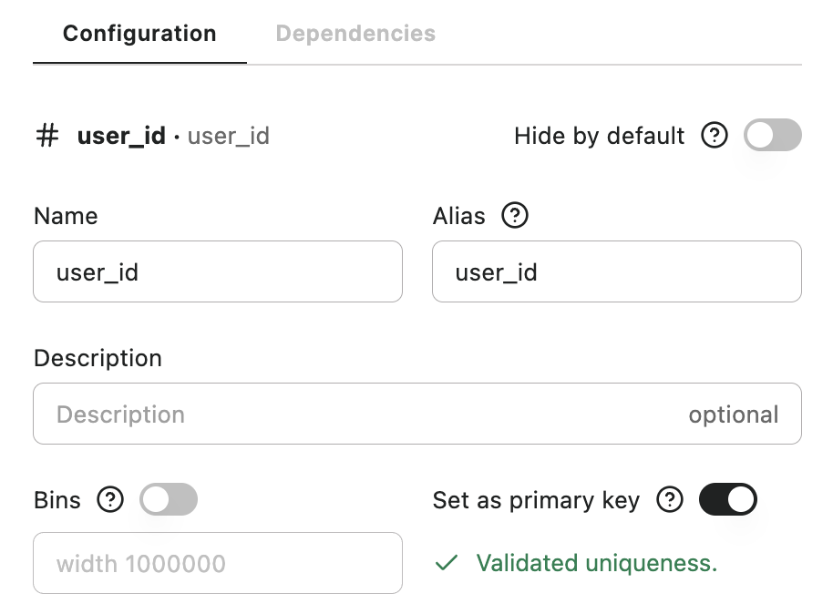 Setting a primary key